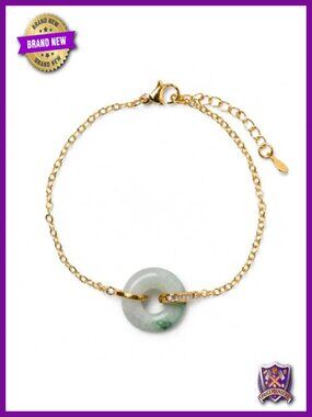 Jade Donut Charm Bracelet 18k Gold Plated Adjustable